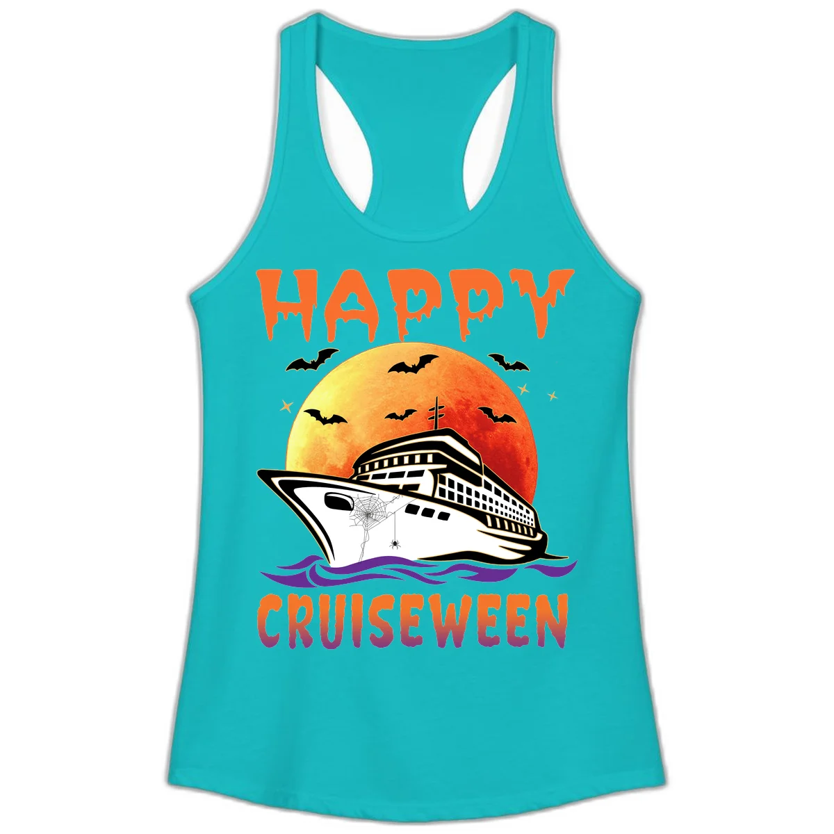 Happy Cruiseween Ladies Spooky Cruise Tank in Tahiti Blue