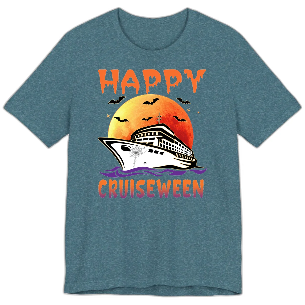 Happy Cruiseween Premium Spooky Cruise Tee in Heather Deep Teal