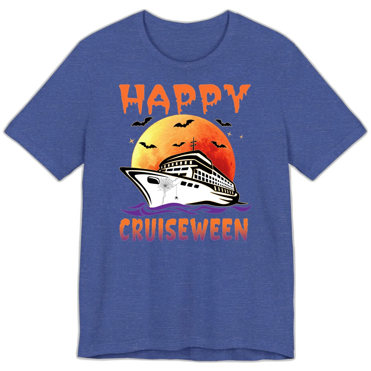Happy Cruiseween Premium Spooky Cruise Tee in Heather True Royal