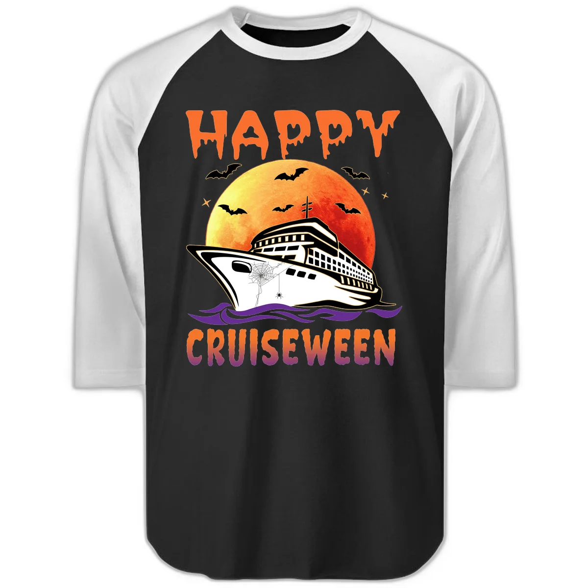Happy Cruiseween Spooky Ship Raglan Shirt in Black White