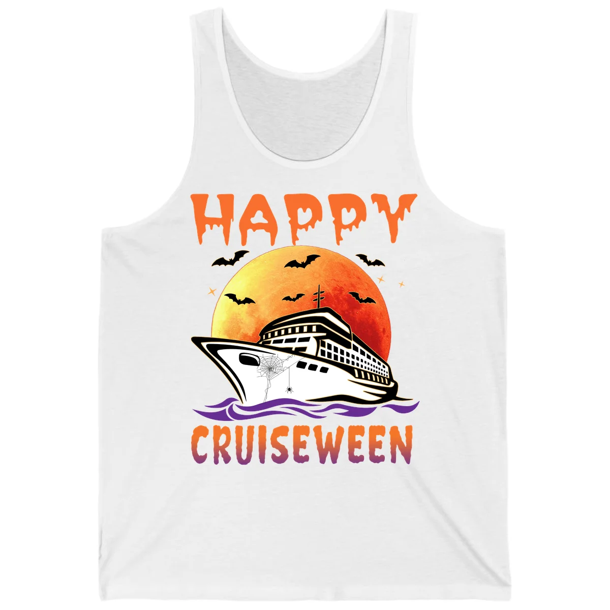 Happy Cruiseween Spooky Cruise Tank Top in White