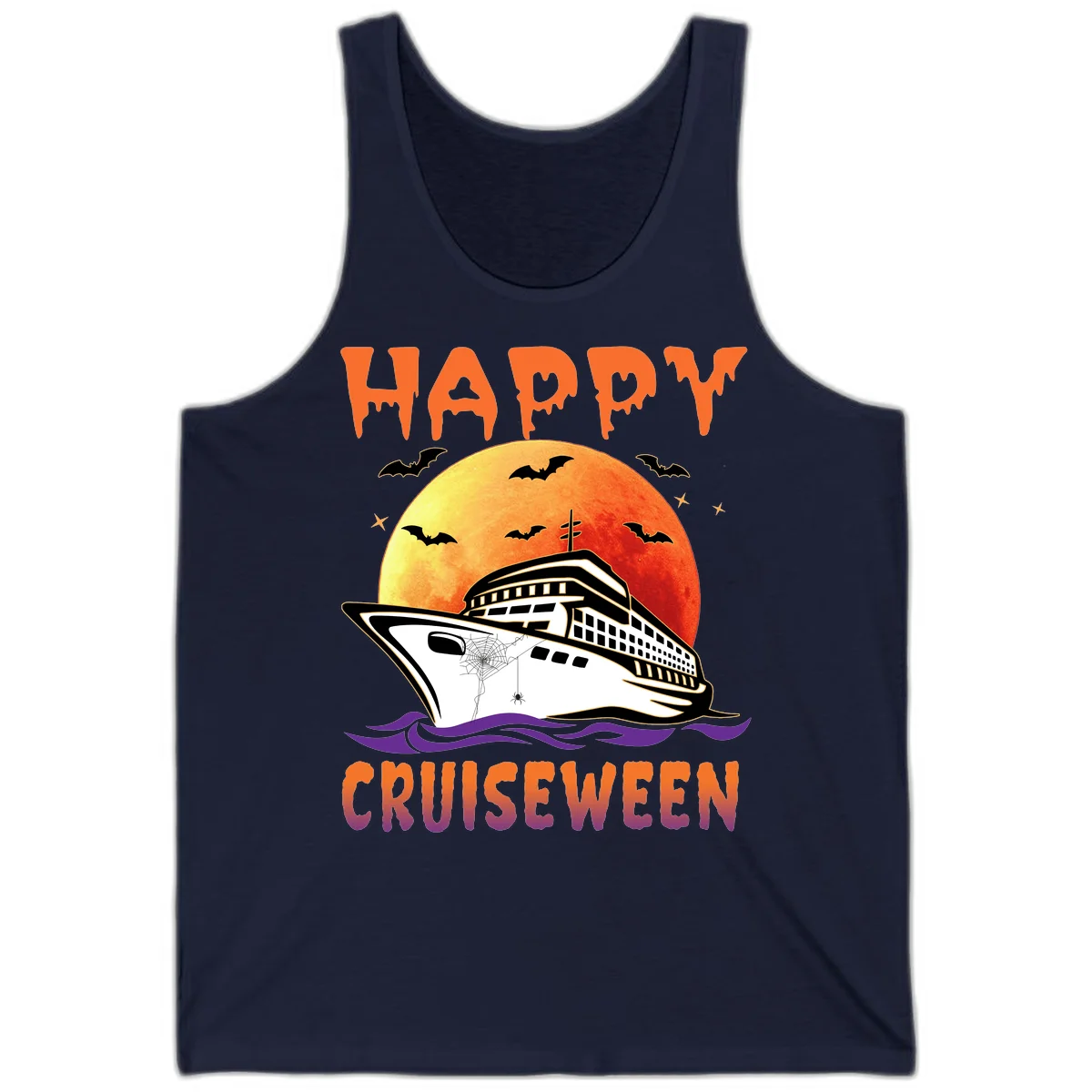 Happy Cruiseween Spooky Cruise Tank Top in Navy