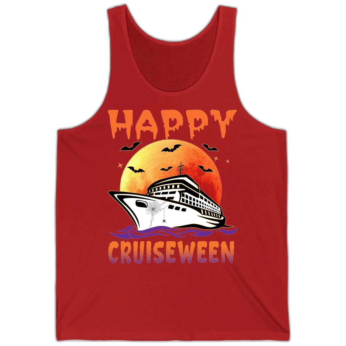 Happy Cruiseween Spooky Cruise Tank Top in Red