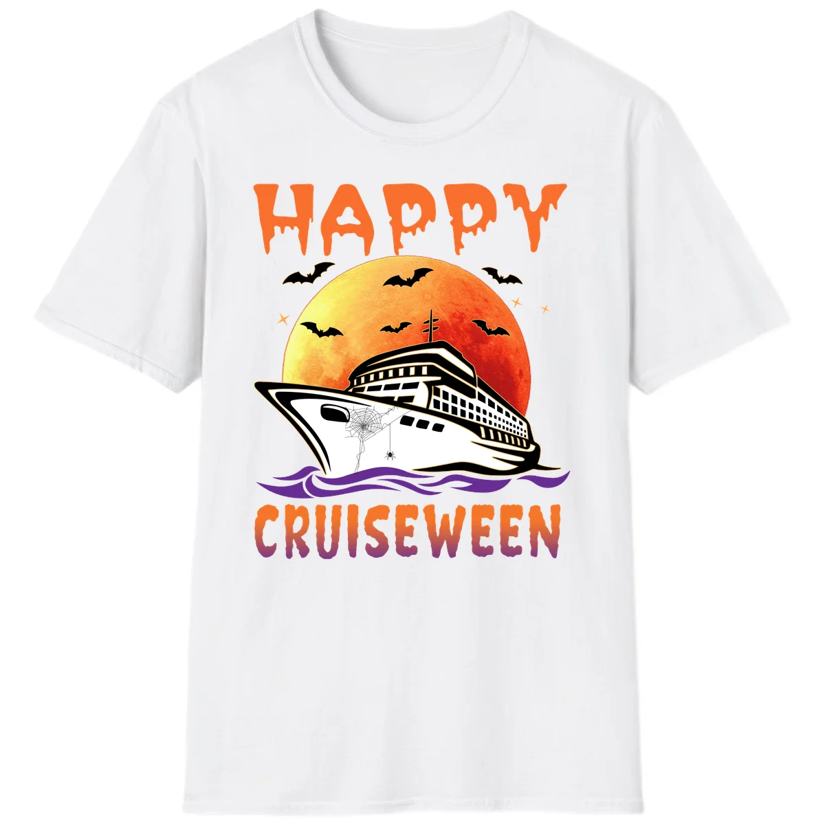 Happy Cruiseween Spooky Ship Halloween T-Shirt in White