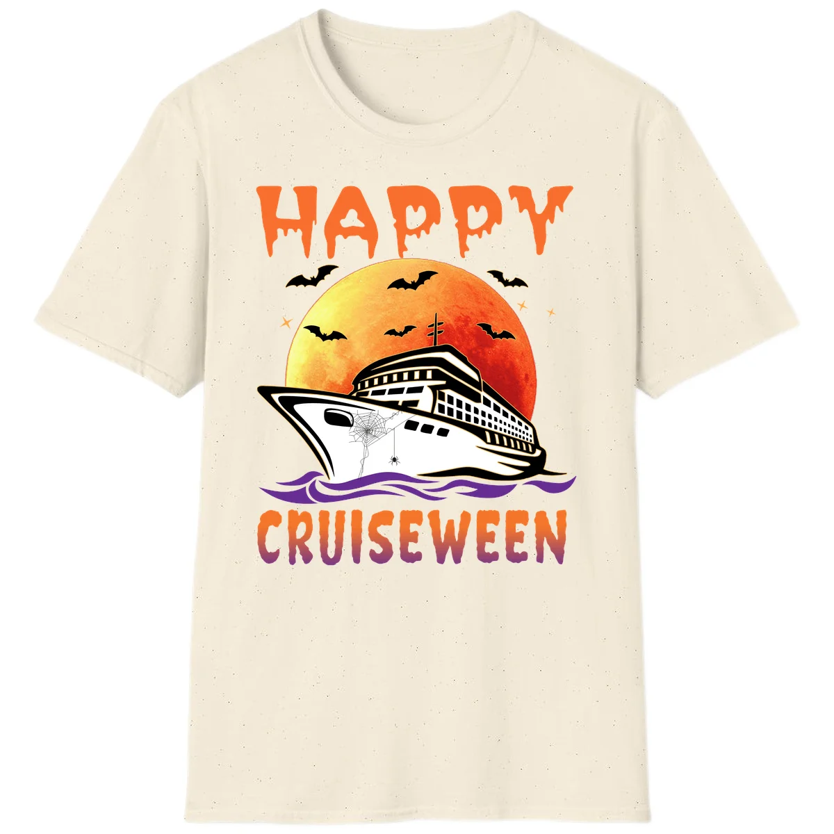 Happy Cruiseween Spooky Ship Halloween T-Shirt in Natural