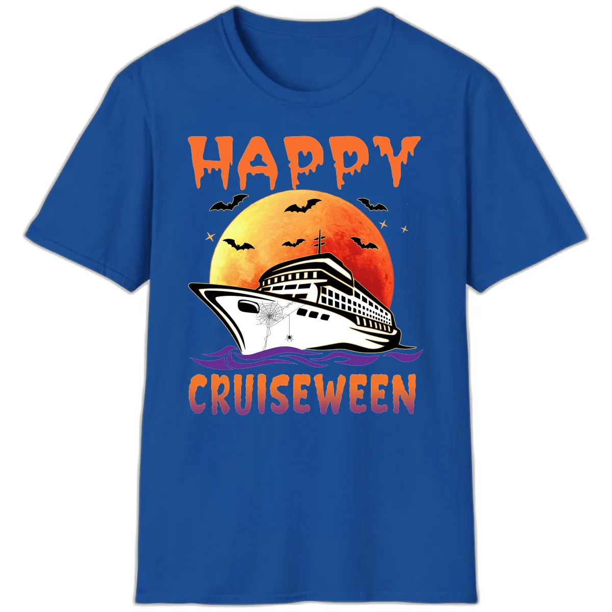 Happy Cruiseween Spooky Ship Halloween T-Shirt in Royal