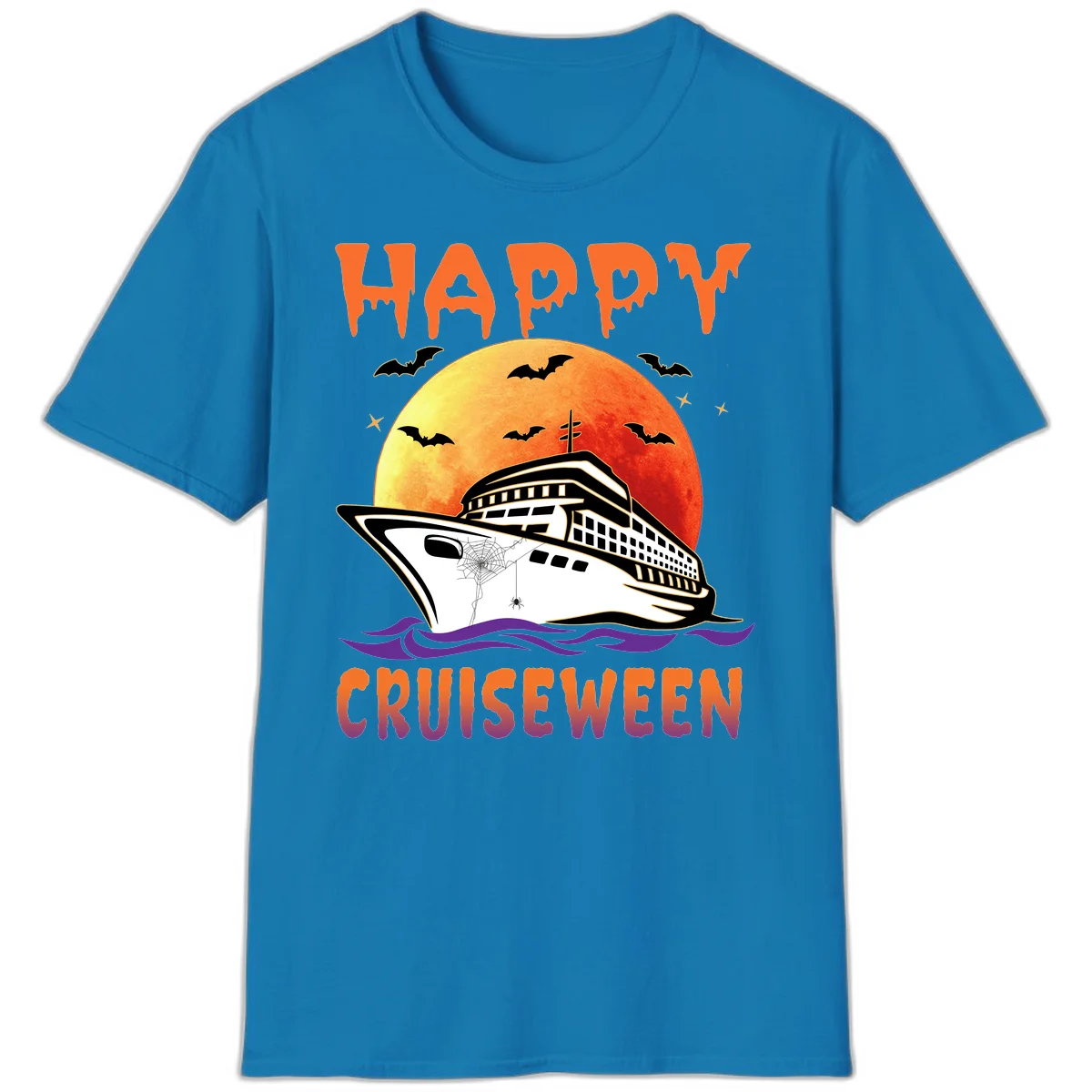 Happy Cruiseween Spooky Ship Halloween T-Shirt in Sapphire