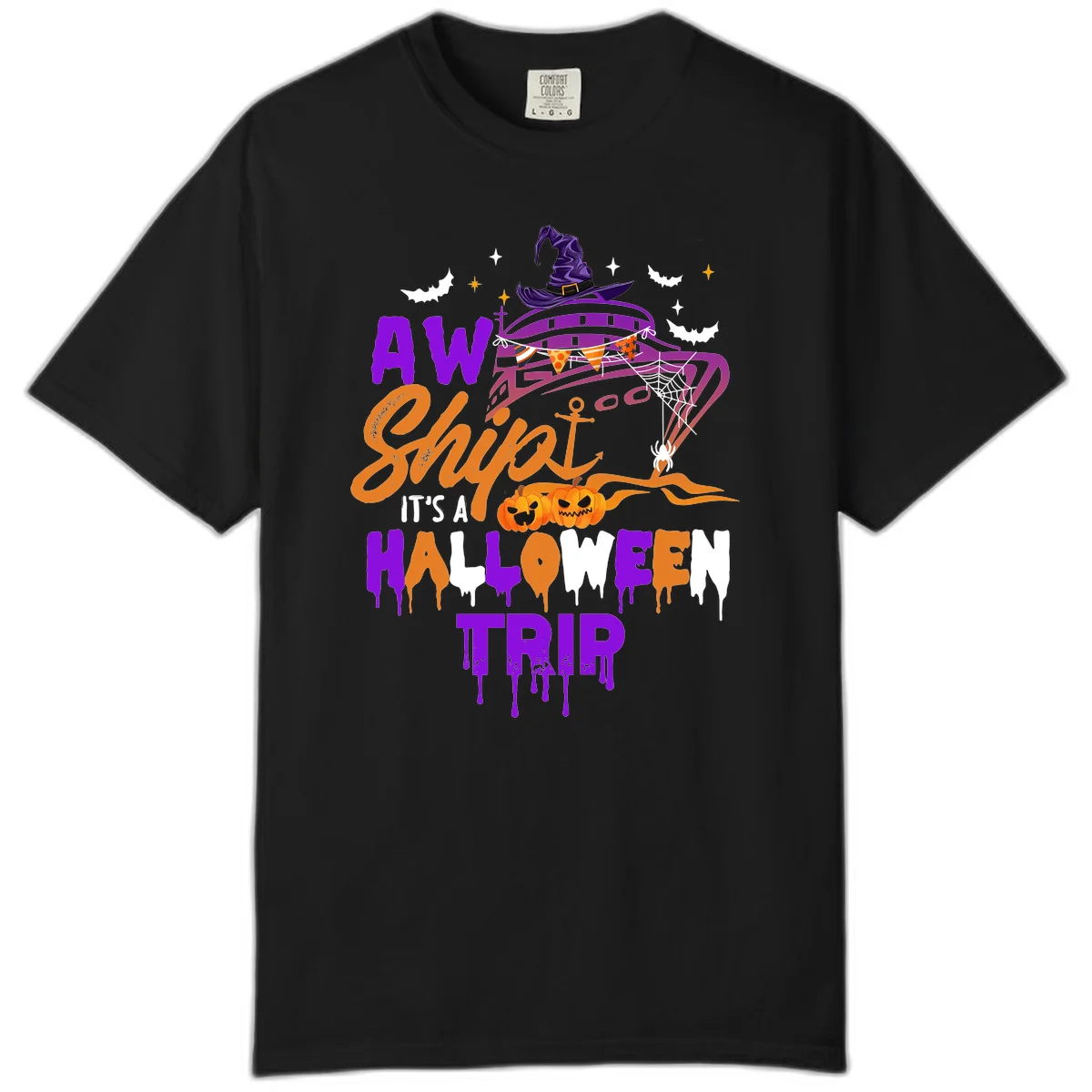 Aw Shiver Me Halloween Trip Comfort Color Tee in Black