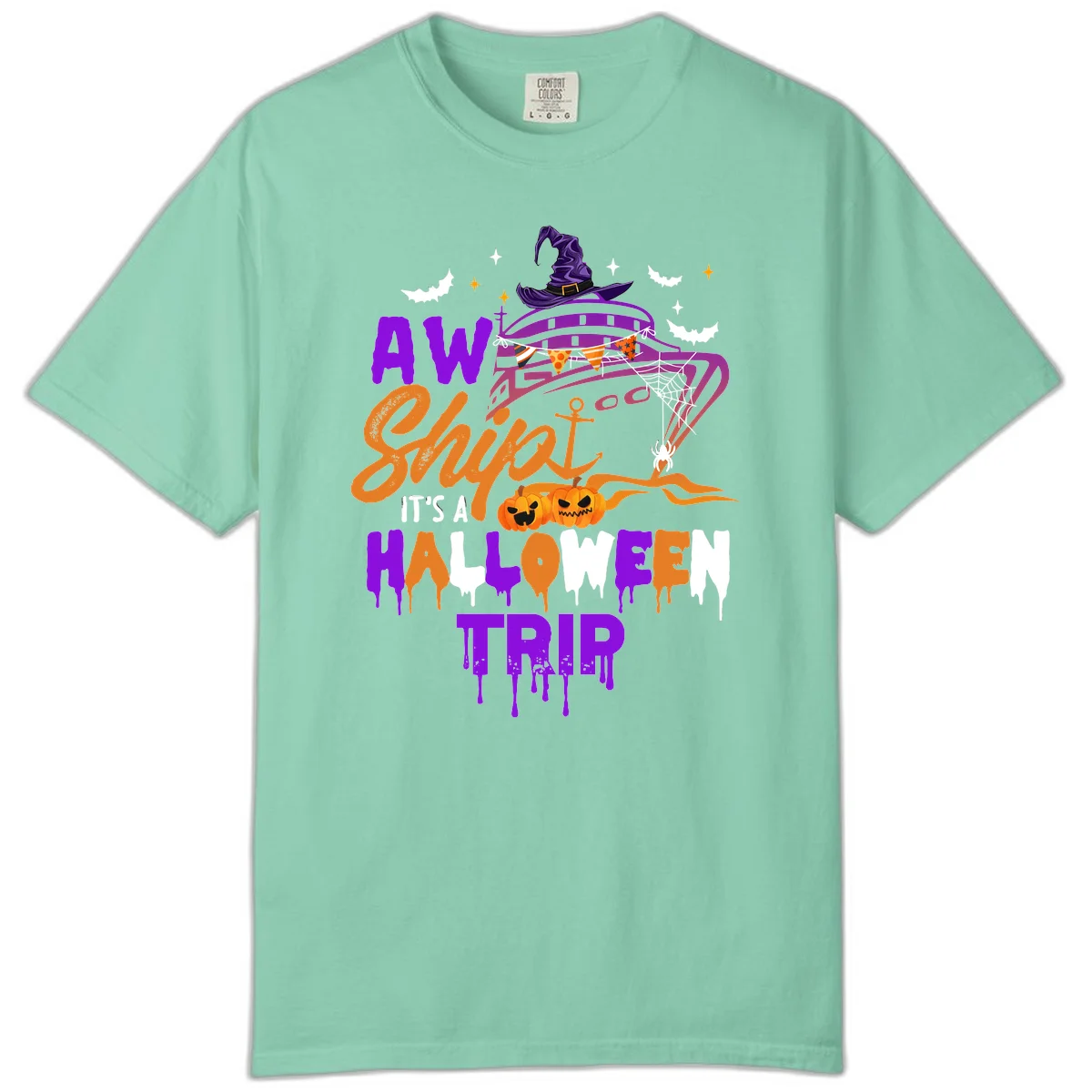 Aw Shiver Me Halloween Trip Comfort Color Tee in Island Reef
