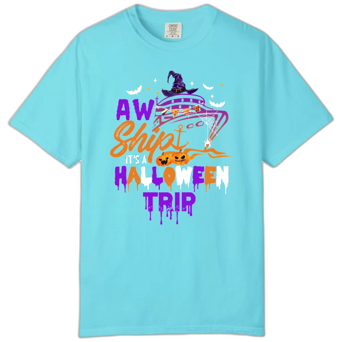 Aw Shiver Me Halloween Trip Comfort Color Tee in Lagoon Blue