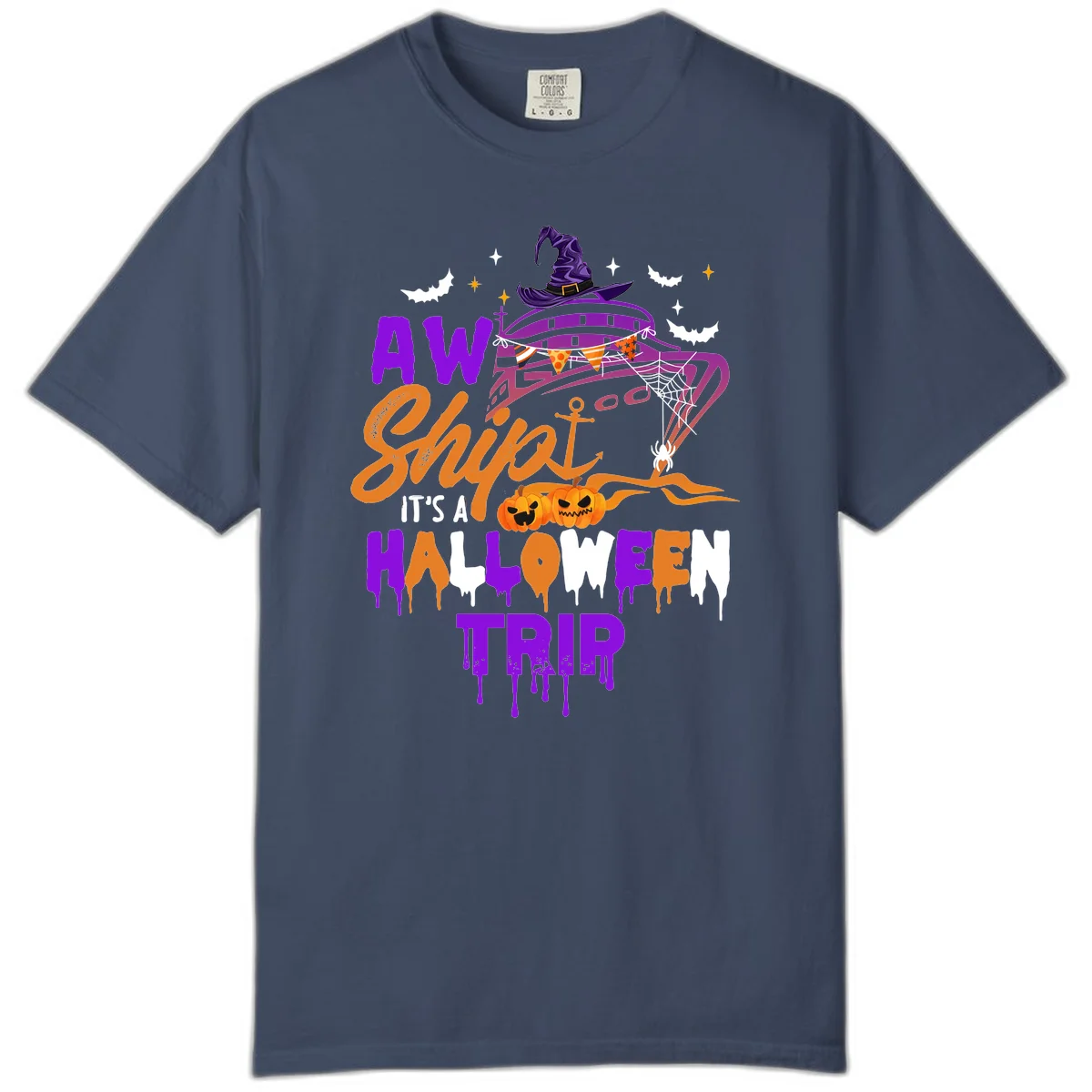 Aw Shiver Me Halloween Trip Comfort Color Tee in Midnight