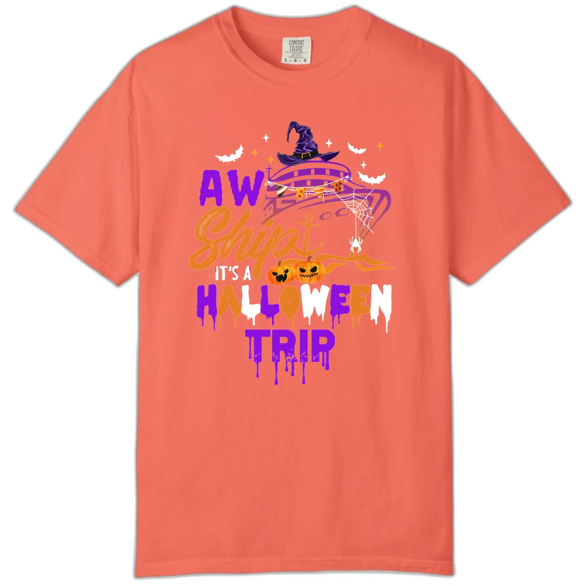 Aw Shiver Me Halloween Trip Comfort Color Tee in Bright Salmon