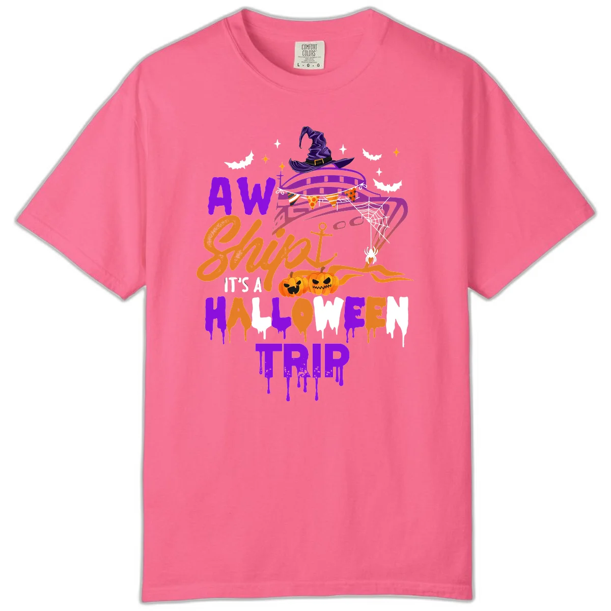 Aw Shiver Me Halloween Trip Comfort Color Tee in Crunchberry