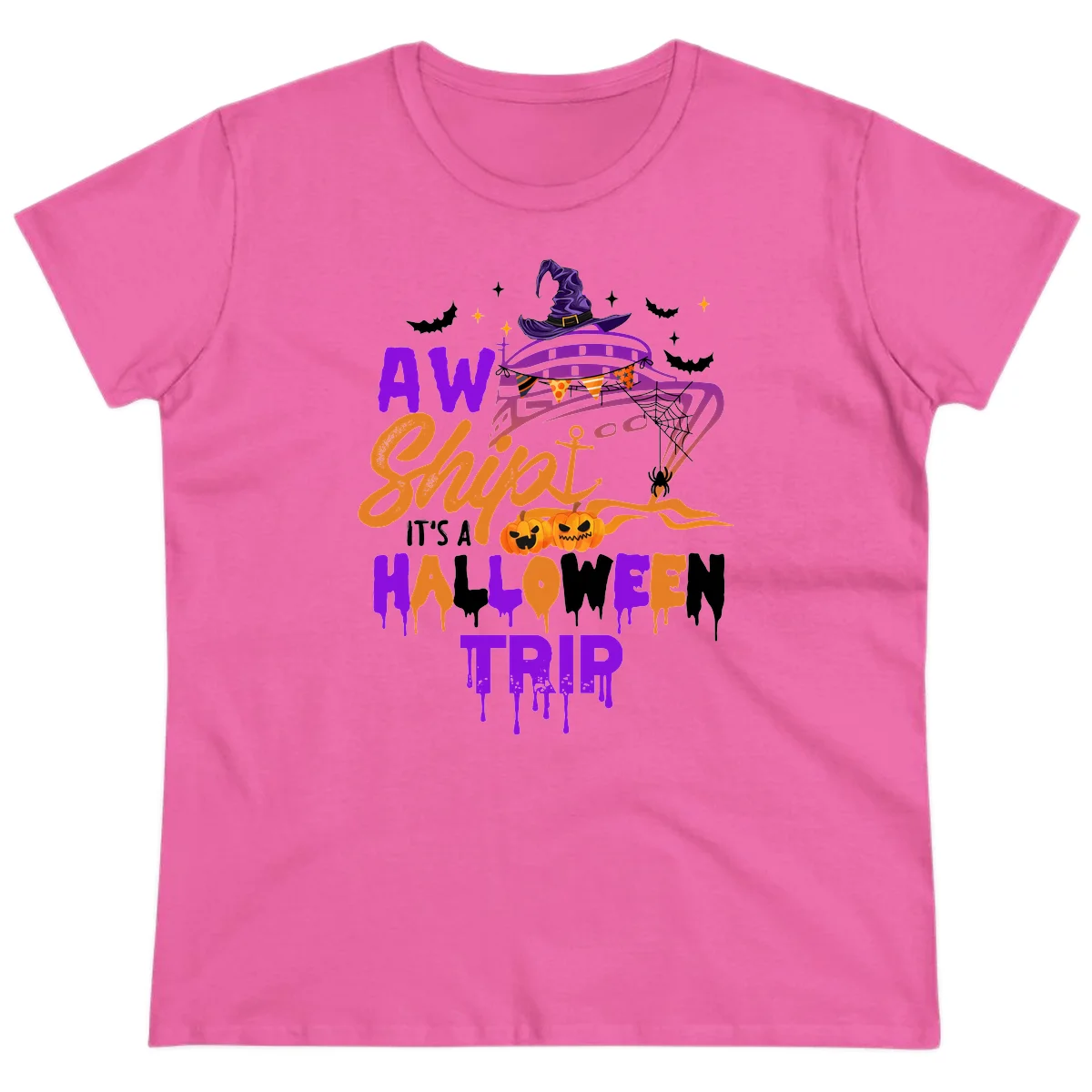 Aw Shiver Me Halloween Trip Ladies Tee in Azalea