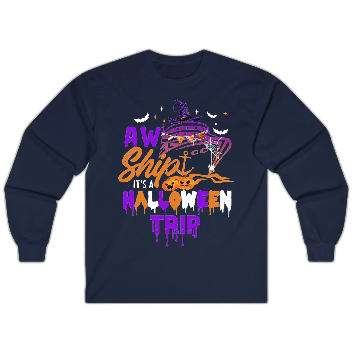 Aw Shiver Me Halloween Trip Long Sleeve in Navy