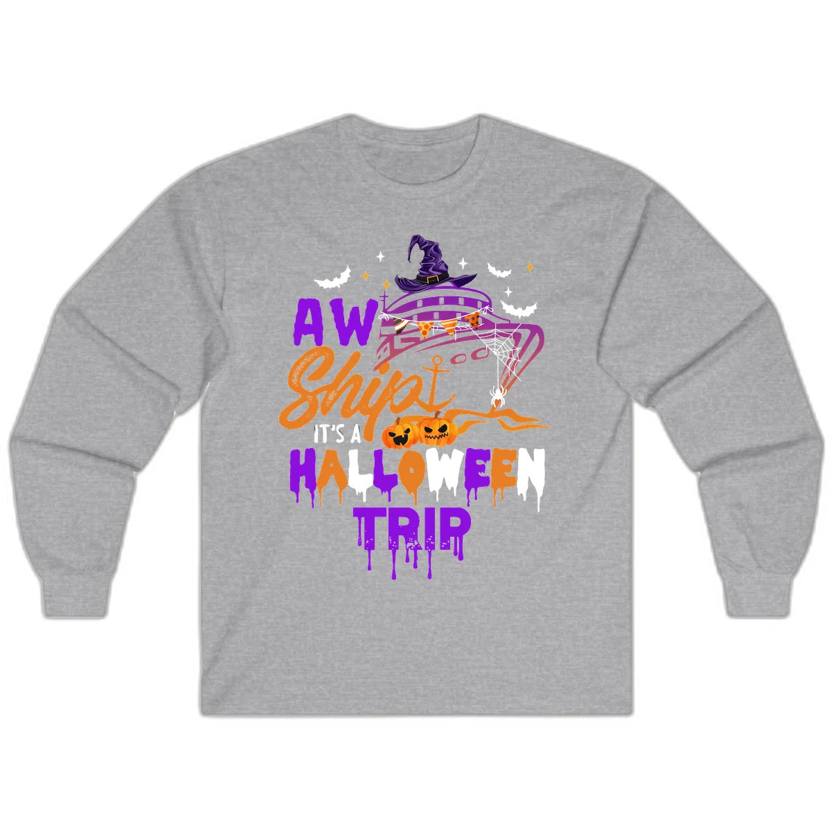 Aw Shiver Me Halloween Trip Long Sleeve in Sport Grey