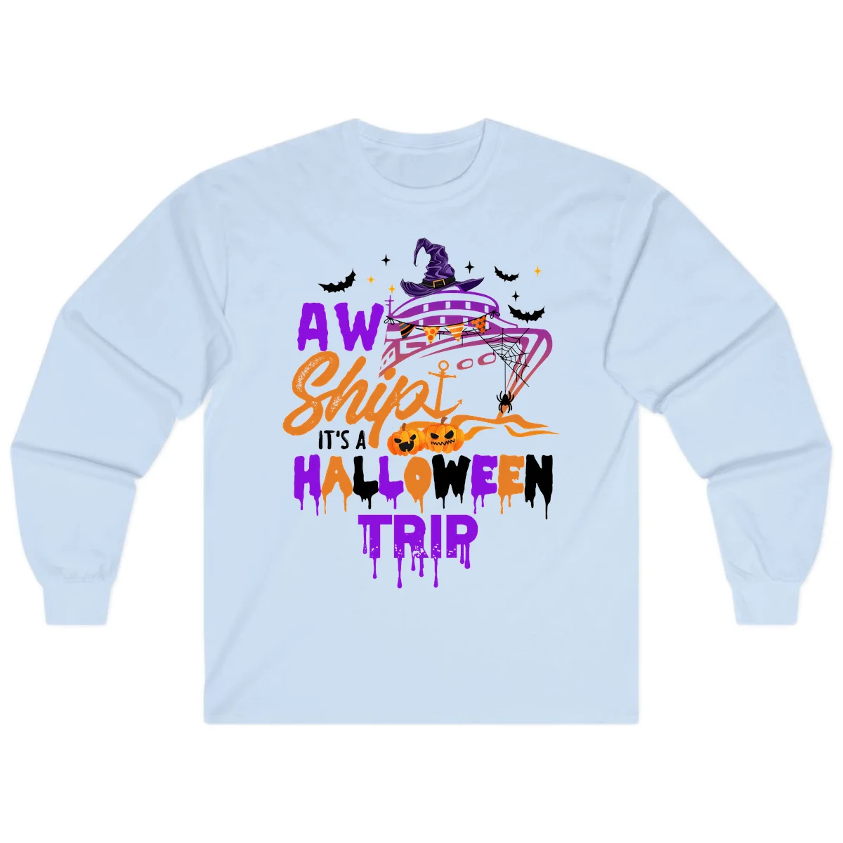 Aw Shiver Me Halloween Trip Long Sleeve in Light Blue