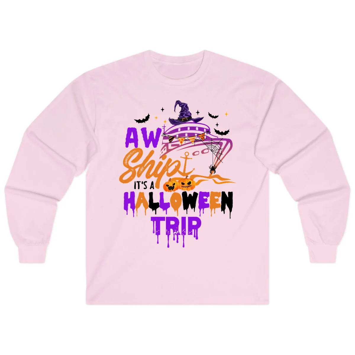 Aw Shiver Me Halloween Trip Long Sleeve in Light Pink