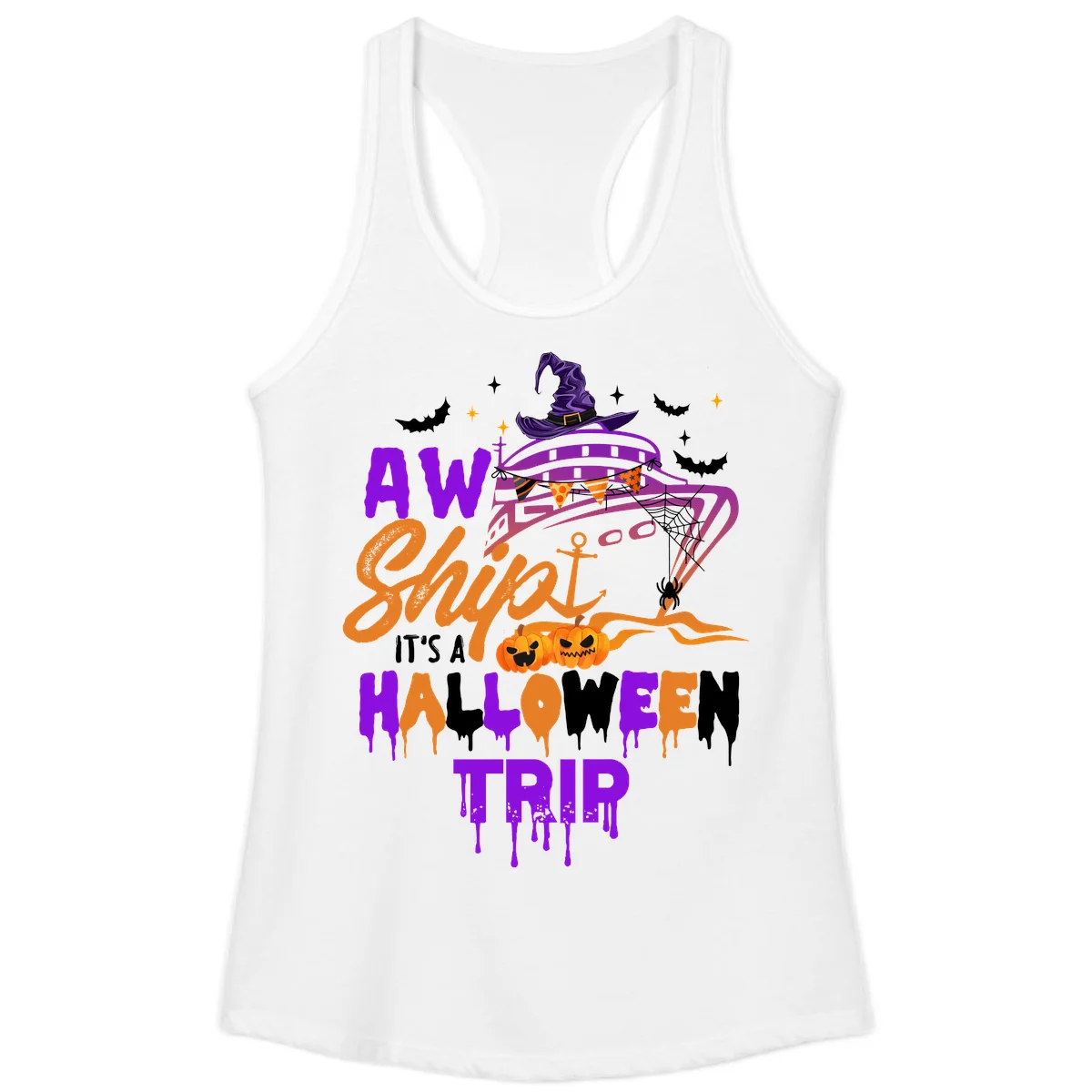 Aw Shiver Me Halloween Trip Ladies Tank in White