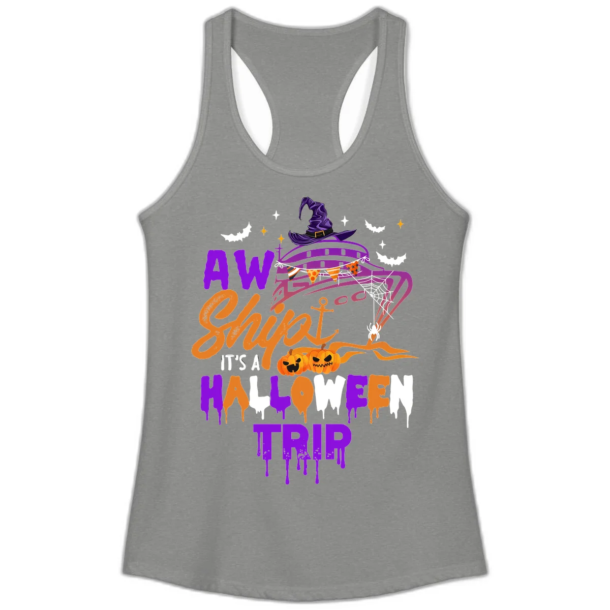 Aw Shiver Me Halloween Trip Ladies Tank in Heather Grey