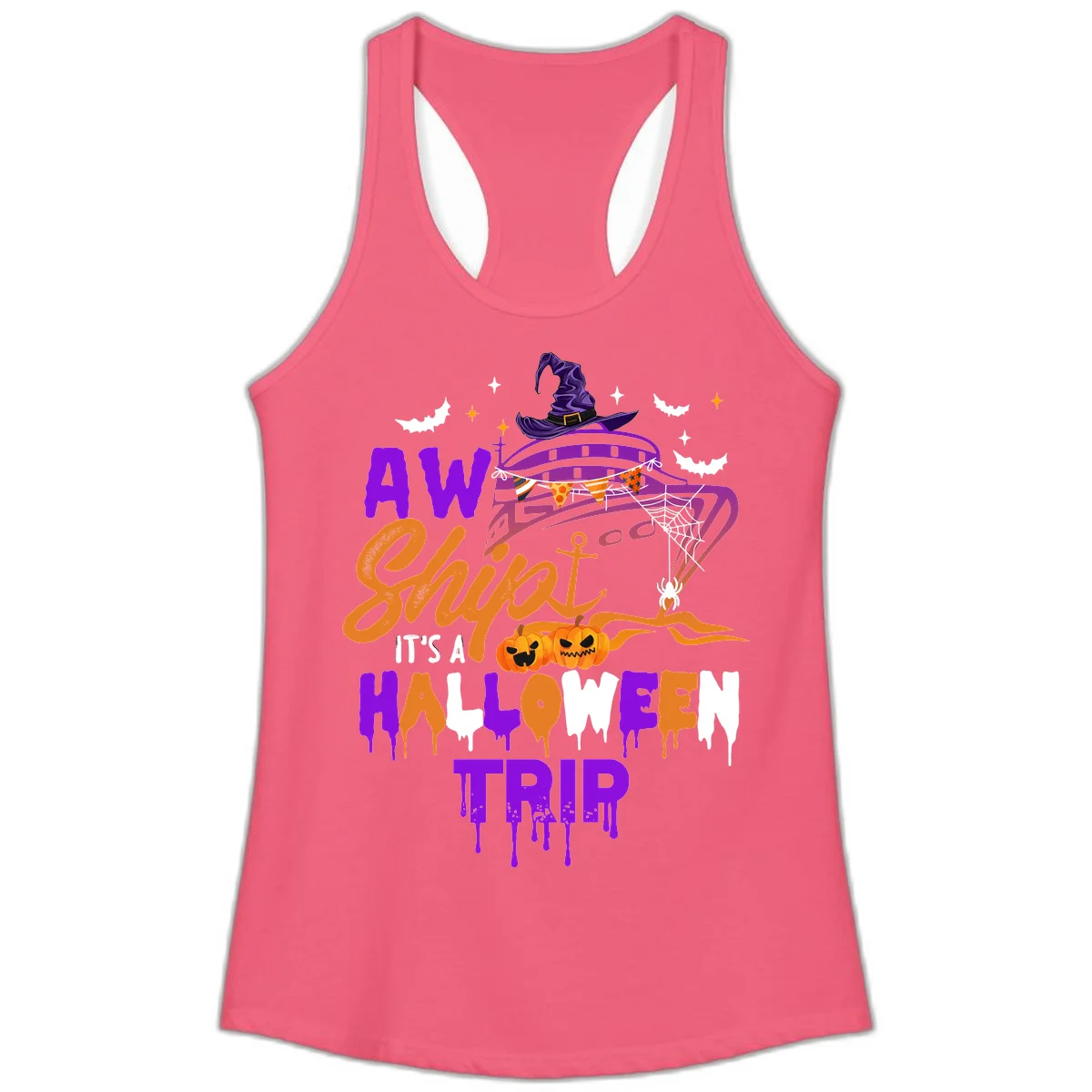 Aw Shiver Me Halloween Trip Ladies Tank in Hot Pink