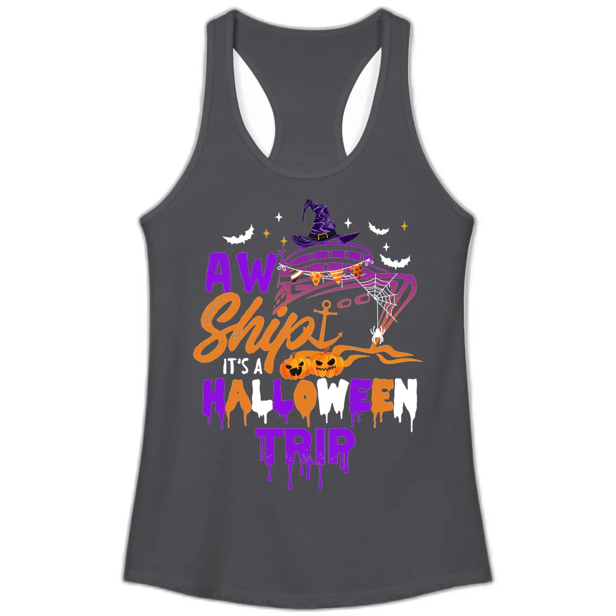 Aw Shiver Me Halloween Trip Ladies Tank in Solid Dark Gray
