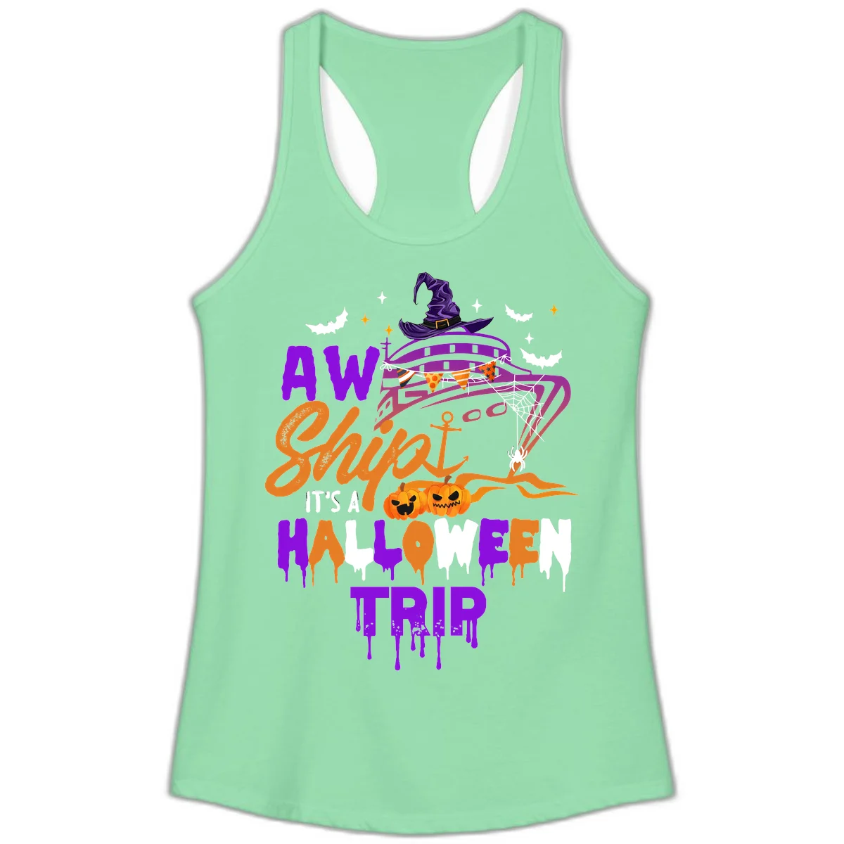 Aw Shiver Me Halloween Trip Ladies Tank in Solid Mint