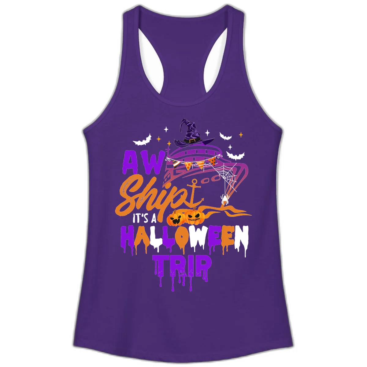 Aw Shiver Me Halloween Trip Ladies Tank in Solid Purple Rush