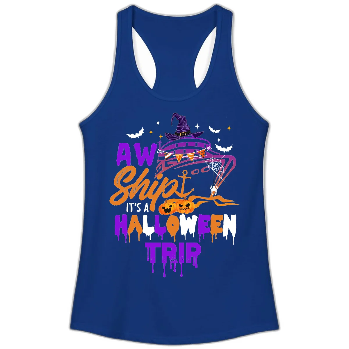 Aw Shiver Me Halloween Trip Ladies Tank in Solid Royal