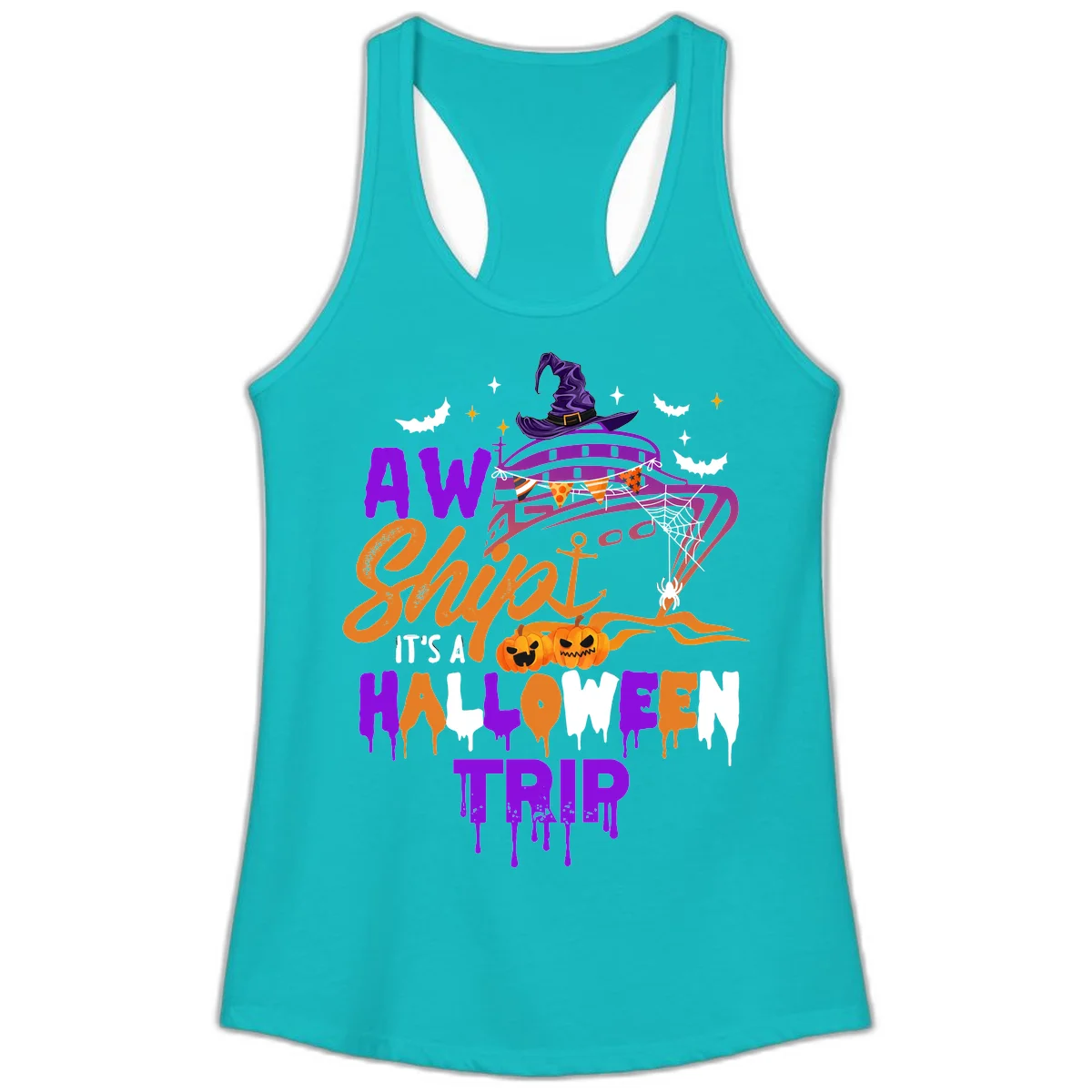 Aw Shiver Me Halloween Trip Ladies Tank in Tahiti Blue