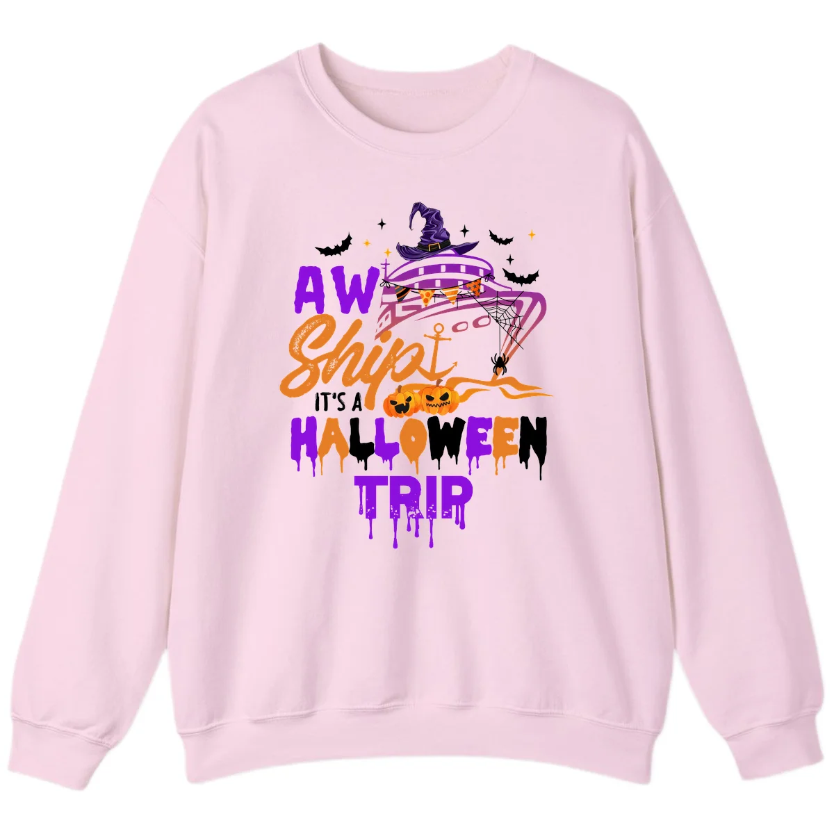 Aw Shiver Me Halloween Trip Sweatshirt in Light Pink