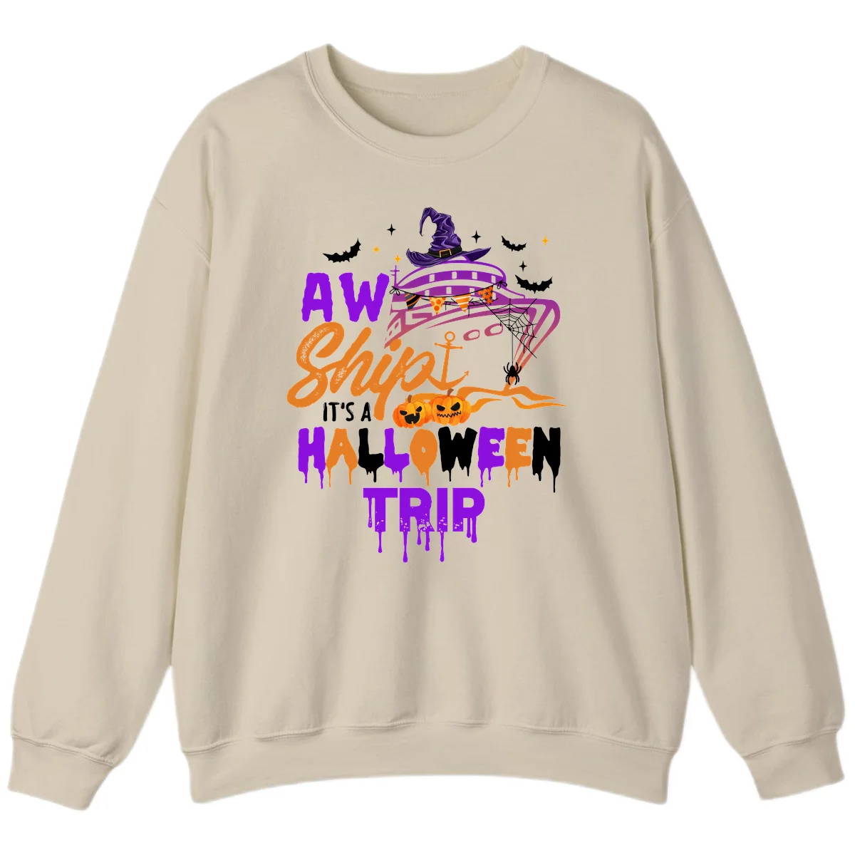 Aw Shiver Me Halloween Trip Sweatshirt in Sand