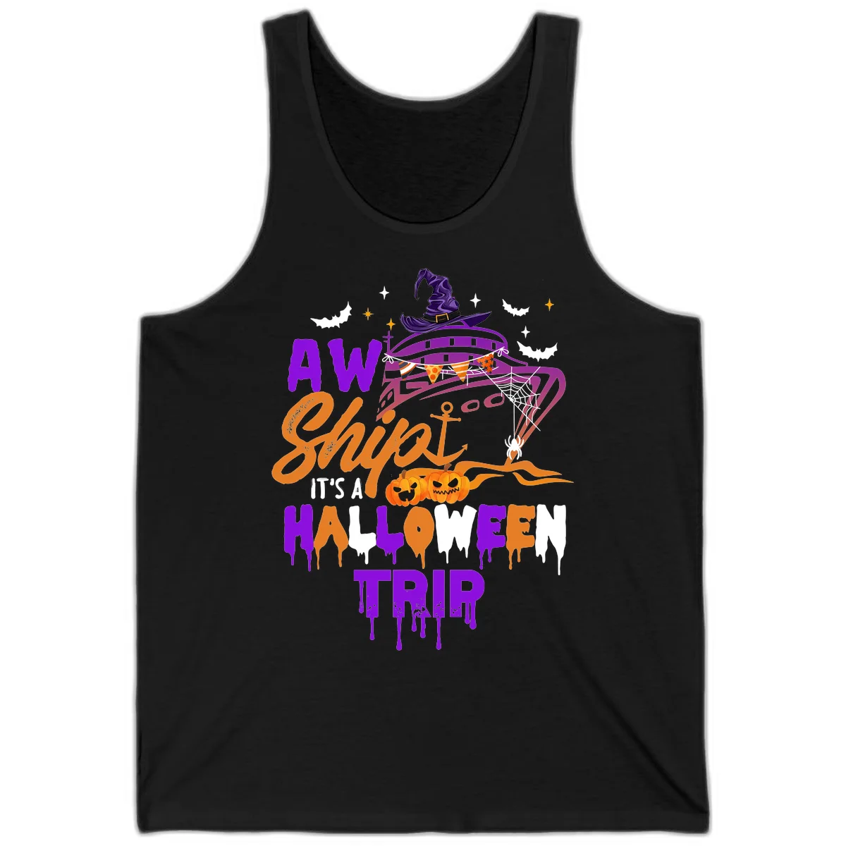 Aw Shiver Me Halloween Trip Tank in Black