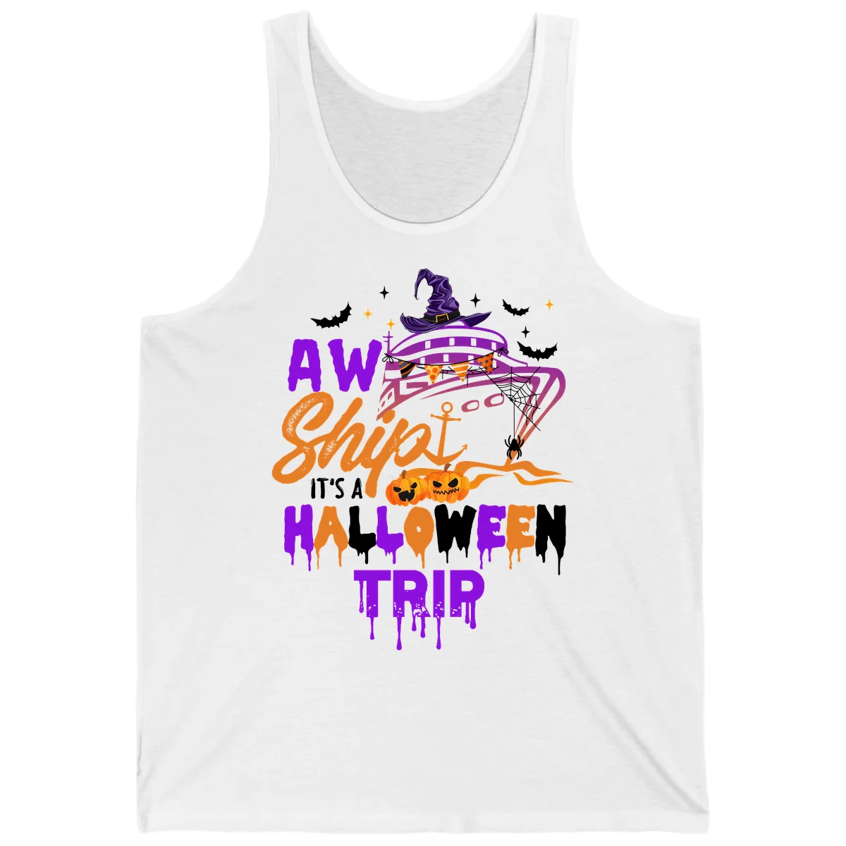 Aw Shiver Me Halloween Trip Tank in White
