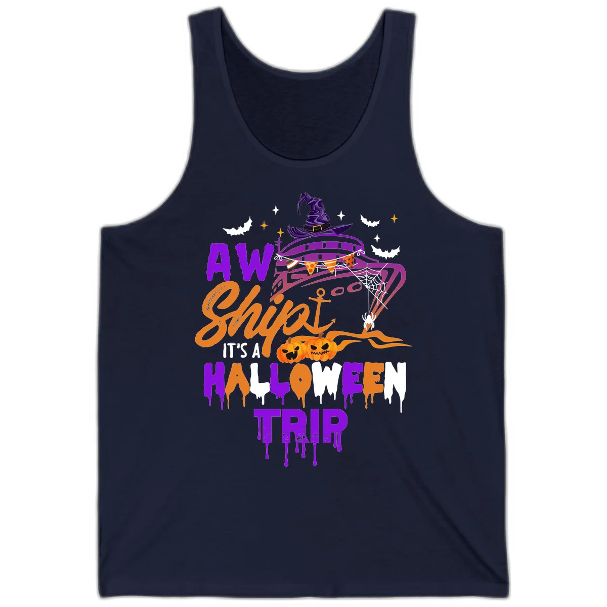 Aw Shiver Me Halloween Trip Tank in Navy