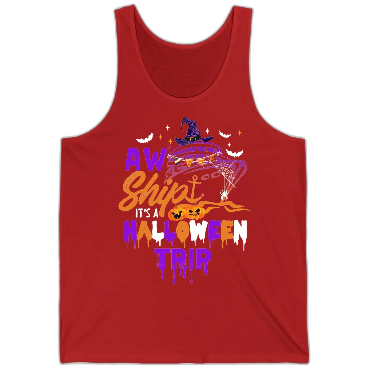 Aw Shiver Me Halloween Trip Tank in Red