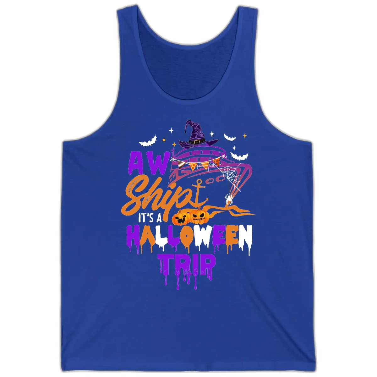 Aw Shiver Me Halloween Trip Tank in True Royal