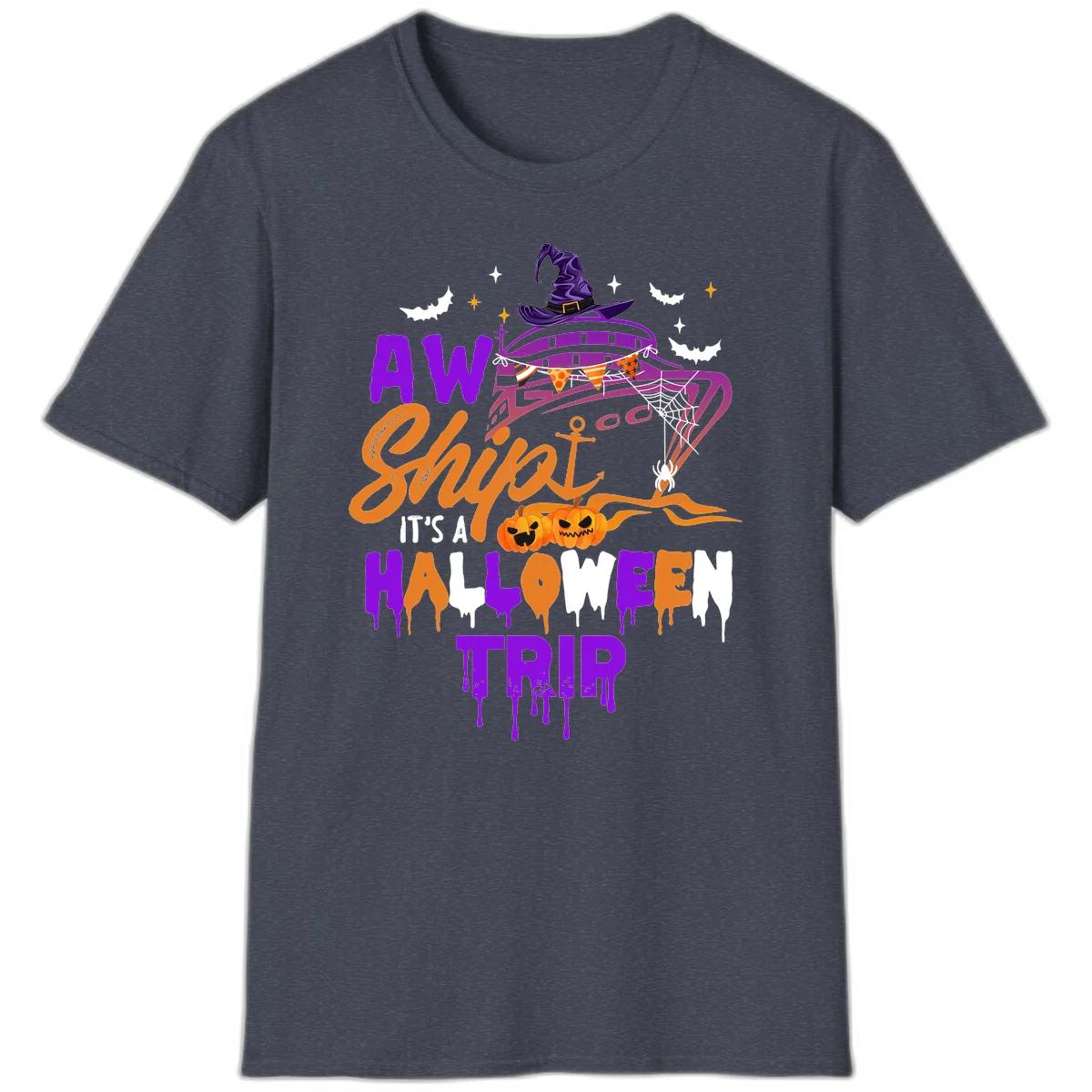 Aw Shiver Me Halloween Trip T-Shirt in Heather Navy