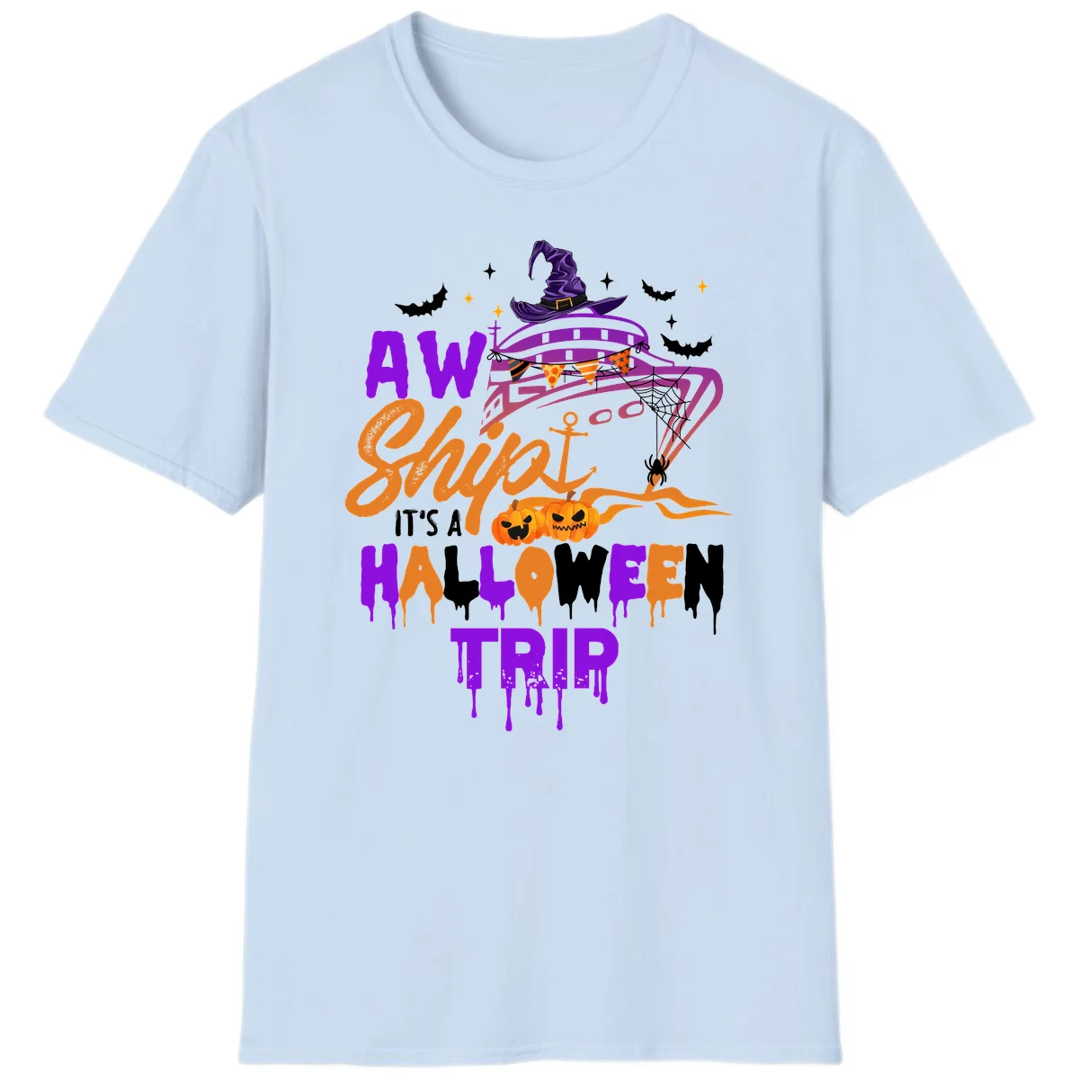 Aw Shiver Me Halloween Trip T-Shirt in Light Blue