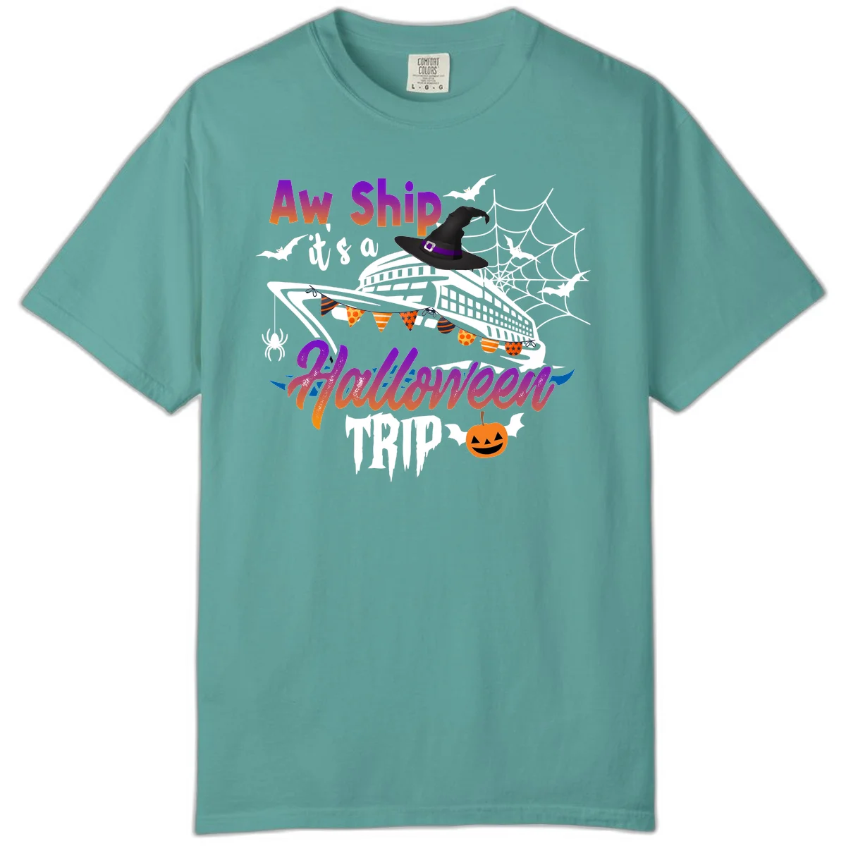 Aw Ship It's a Halloween Cruise Trip Comfort Color in Seafoam