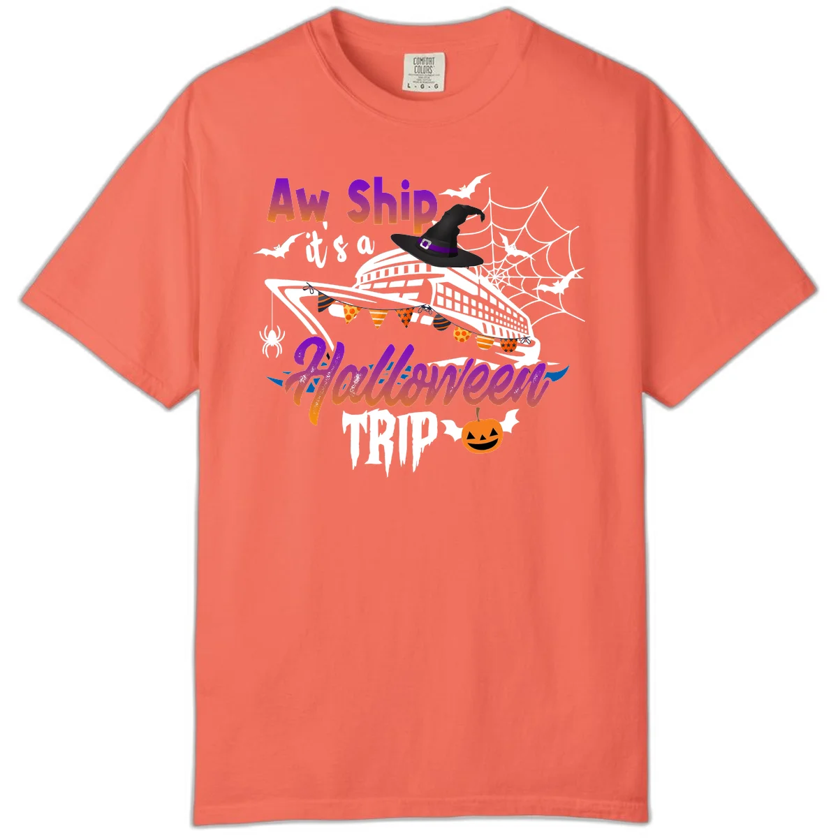 Aw Ship It's a Halloween Cruise Trip Comfort Color in Bright Salmon