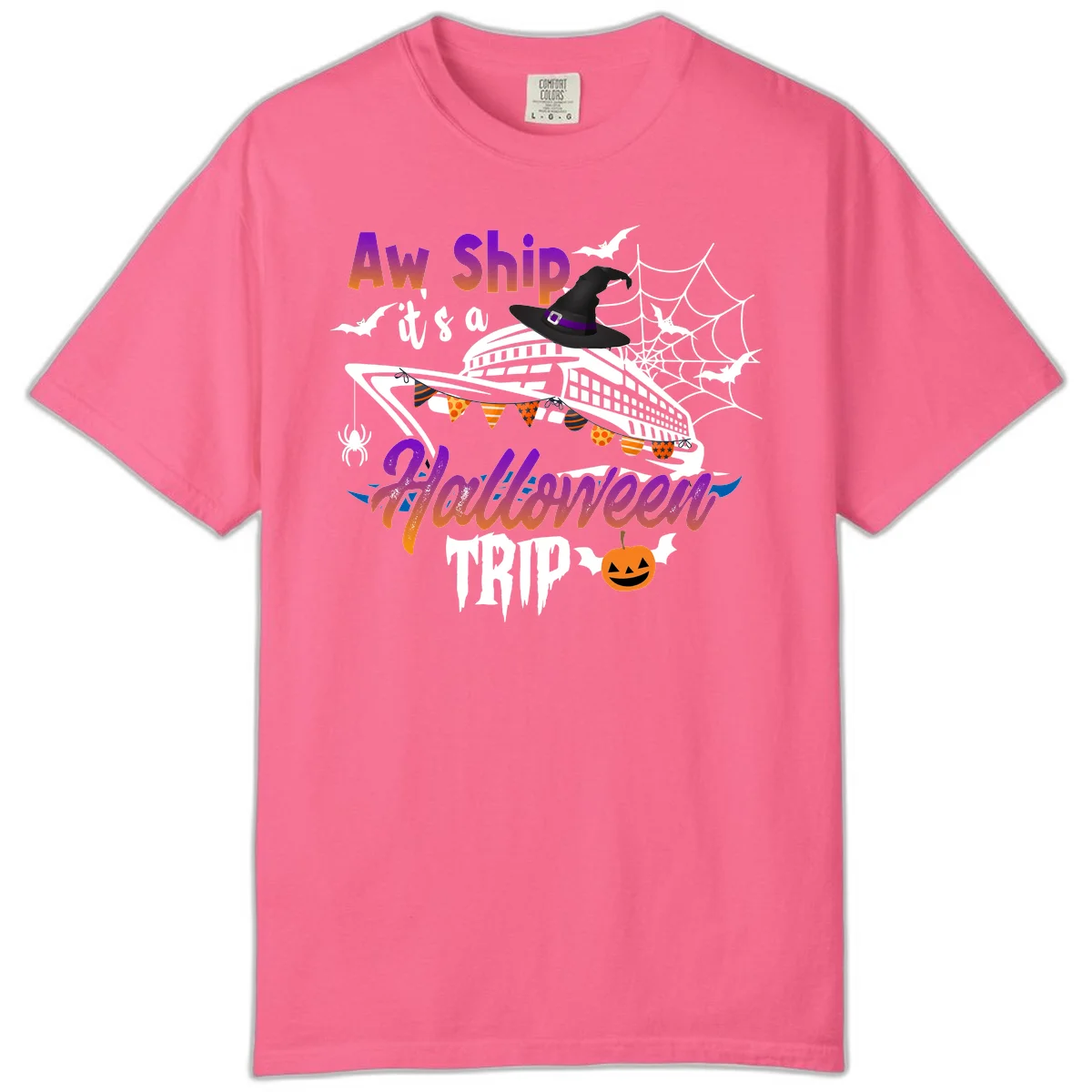 Aw Ship It's a Halloween Cruise Trip Comfort Color in Crunchberry