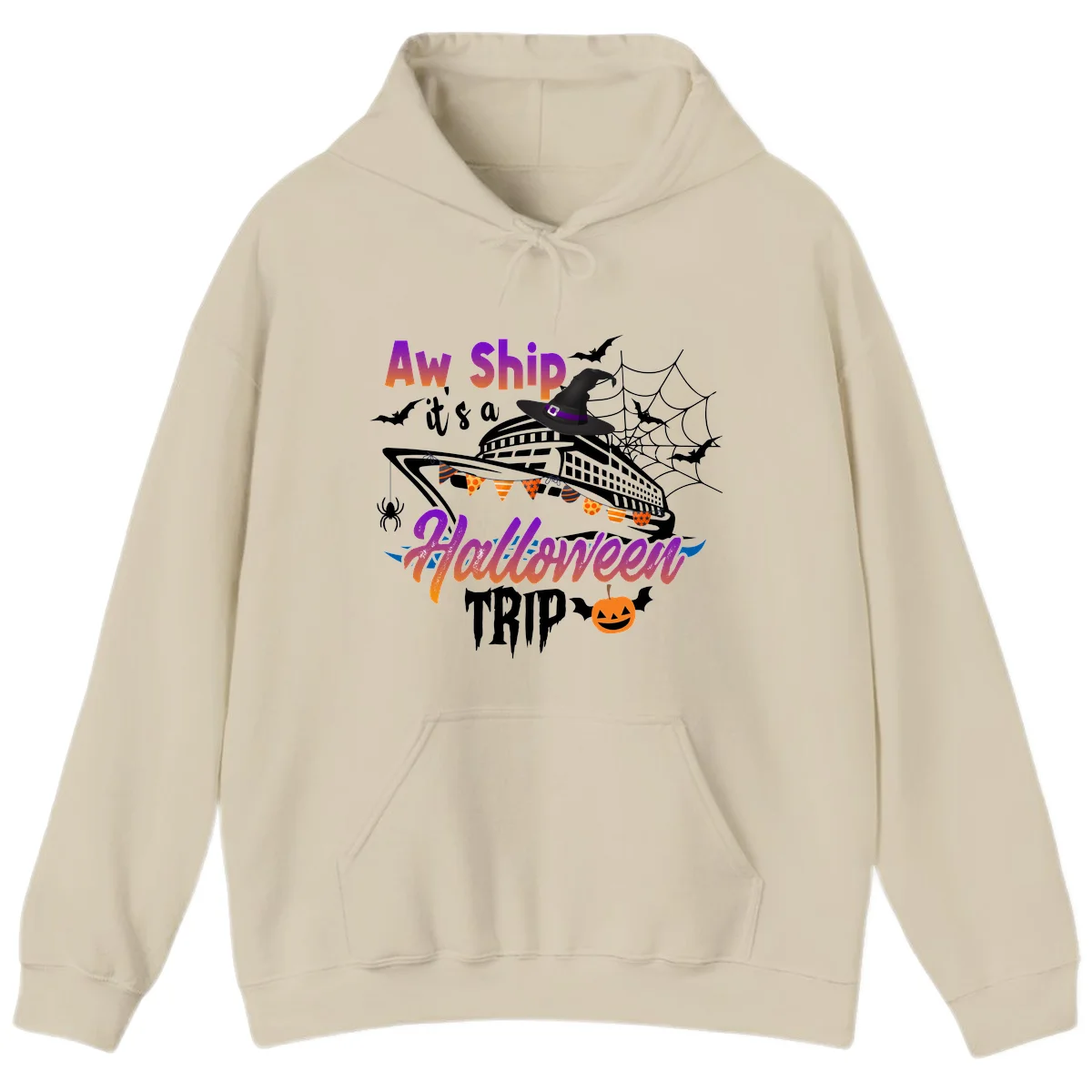 Aw Ship It's a Halloween Cruise Trip Hoodie in Sand