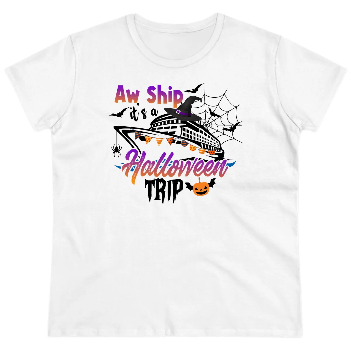 Aw Ship It's a Halloween Cruise Trip Ladies Tee in White