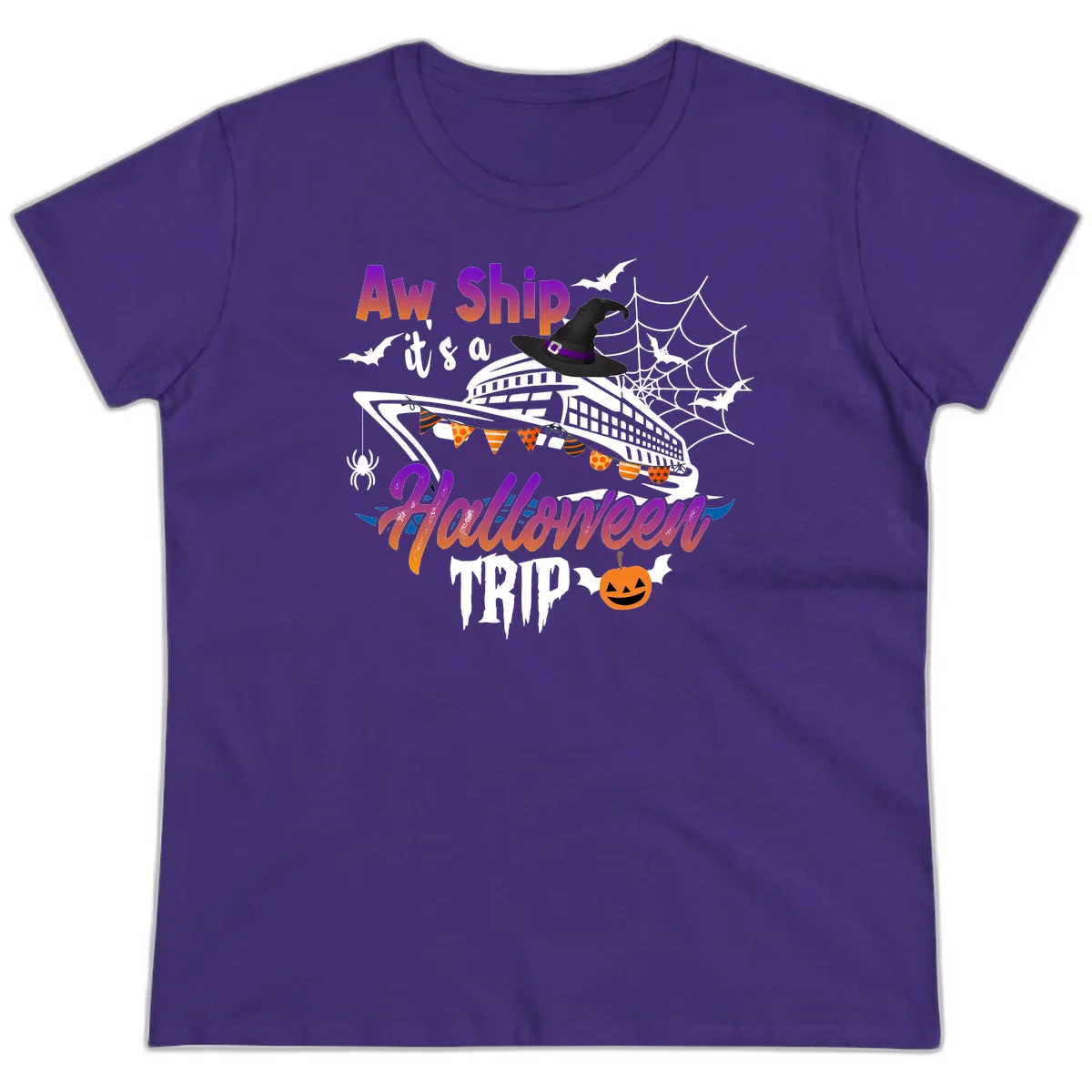 Aw Ship It's a Halloween Cruise Trip Ladies Tee in Purple