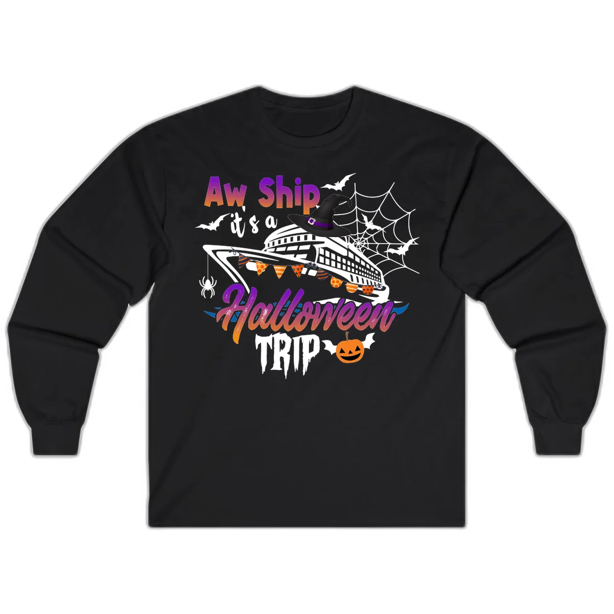 Aw Ship It's a Halloween Cruise Trip Long Sleeve in Black