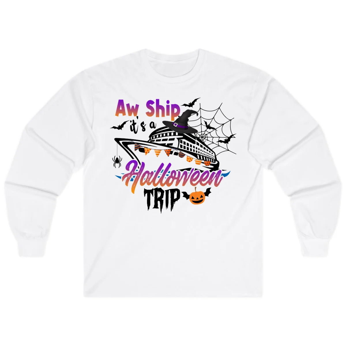 Aw Ship It's a Halloween Cruise Trip Long Sleeve in White