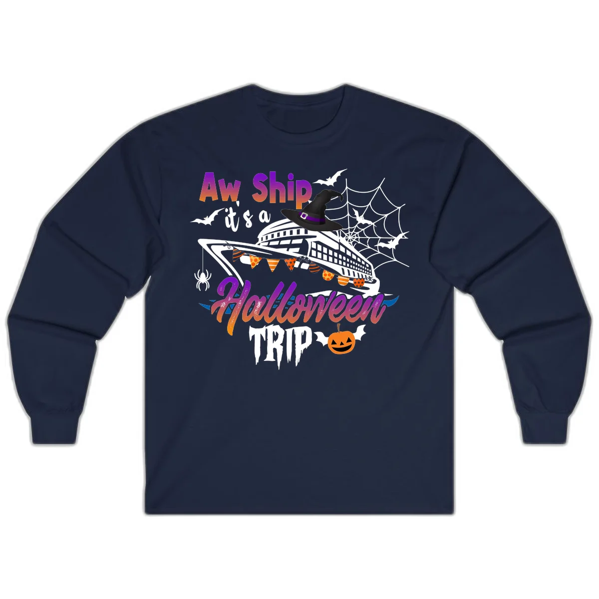 Aw Ship It's a Halloween Cruise Trip Long Sleeve in Navy