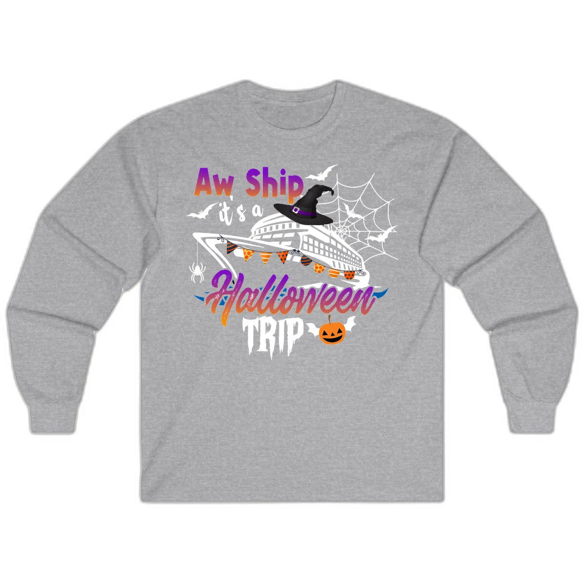 Aw Ship It's a Halloween Cruise Trip Long Sleeve in Sport Grey