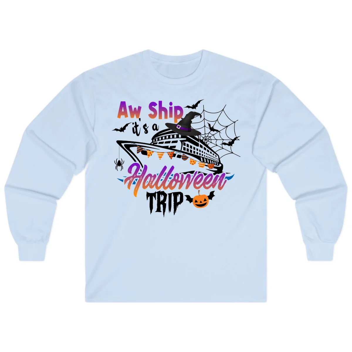 Aw Ship It's a Halloween Cruise Trip Long Sleeve in Light Blue